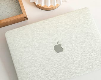 White Pebbles Personalisation Leather MacBook Case, Cover For MacBook M3 Pro 14 M3 Air 13 A3113, A2338, A2337 Pro 15 16 Case