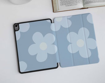 Powder Blue Floral iPad Case with Apple Pencil Holder, For iPad 9 Mini 6 iPad Pro 2022, iPad Air 4/5th Pro 11 12.9 2020/21