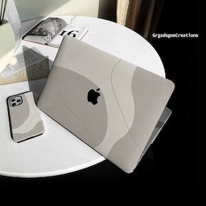 Beige grey Line MacBook Shell Case Decal Cover For New MacBook M1 Pro 14, M1 Max 16 A2338, A2337, Macbook Pro 15 16 Case, A2681