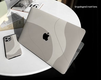 Beige grey Line MacBook Shell Case Decal Cover For New MacBook M1 Pro 14, M1 Max 16 A2338, A2337, Macbook Pro 15 16 Case, A2681