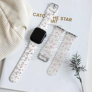 Pink Flower Apple Watch Band, Silicone Watch Band for Apple Watch 38mm 40mm 41mm 42mm 44mm 45mm 46mm 49mm, Personlized iWatch Band