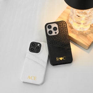Personalized Leather iPhone Case, Crocodile Card Case Leather iPhone Case, Leather iphone Case for iphone 15 14 13 12 Pro Max,
