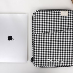 Laptop Bag, Green and White Checkerboard Laptop Bag, MacBook Sleeve, Initial Letter Customization, Laptop Sleeve Bag 11 inch 13 inch image 9