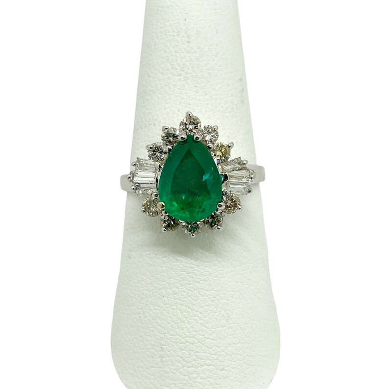 Vintage Pear Emerald Engagement Ring Halo Natural Emerald and - Etsy