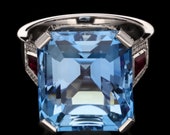 14K Gold 14CT Aquamarine and Ruby Engagement Ring Antique Blue Gemstone Bridal Wedding Ring for her Halo Minimalist Promise Christmas Gift