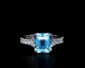 Unique Art Deco Aquamarine Engagement Ring Halo Vintage Diamond Engagement Ring 14K Gold Bridal Antique Aquamarine Ring for her Promise Ring