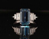 2.15ct Emerald Cut Aquamarine and Diamond Art Deco Engagement Ring Unique Vintage Wedding Ring For Her Art Deco Victorian Anniversary Ring