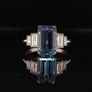 2.15ct Emerald Cut Aquamarine and Diamond Art Deco Engagement Ring Unique Vintage Wedding Ring For Her Art Deco Victorian Anniversary Ring