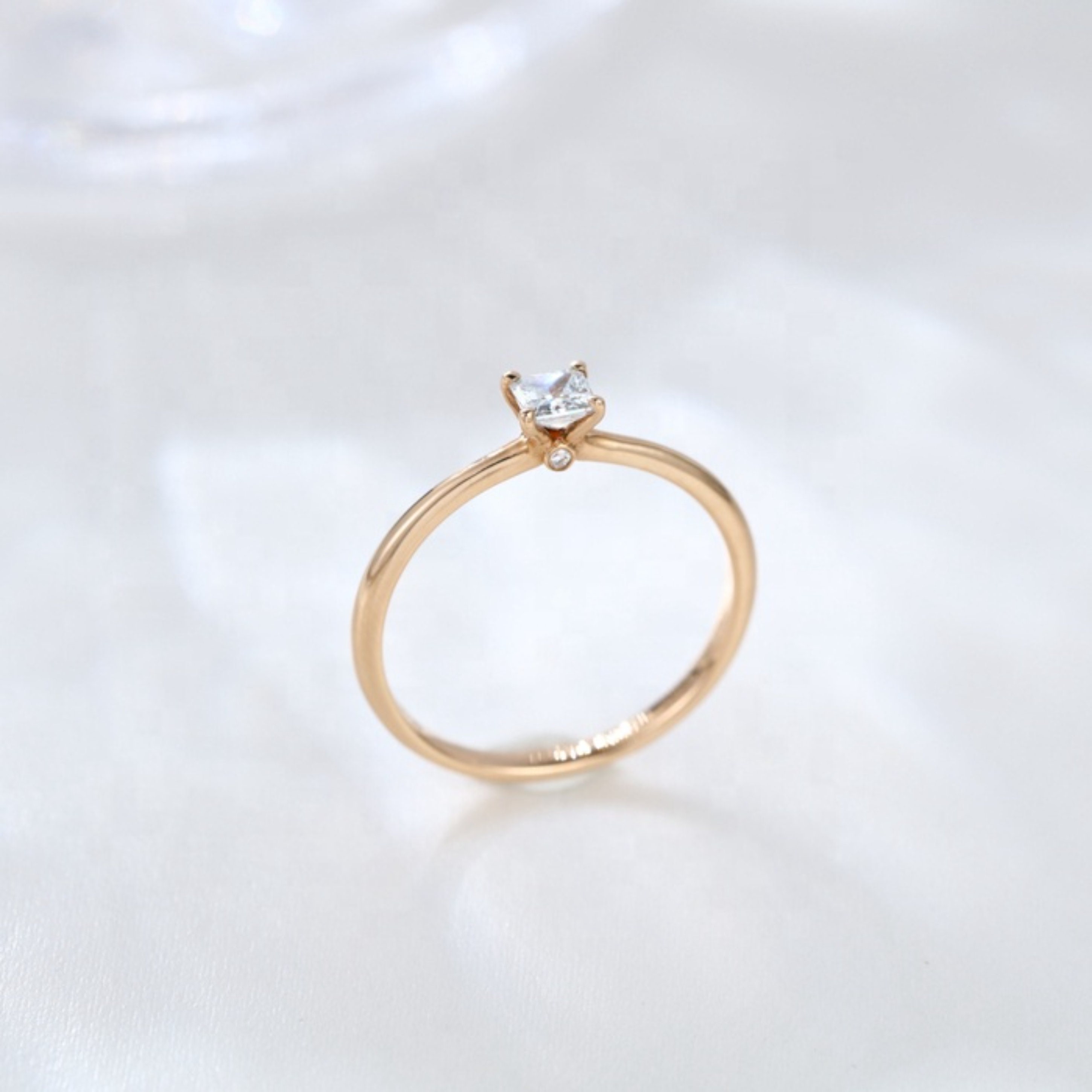 14k Rose Gold Wedding Ring for Her Princess Cut Moissanite | Etsy