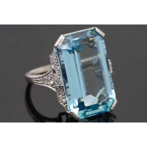 Vintage Art Deco 7CT Aquamarine Engagement Ring Antique Blue Gemstone Aquamarine Bridal Wedding Ring for her Halo Minimalist Valentines Gift