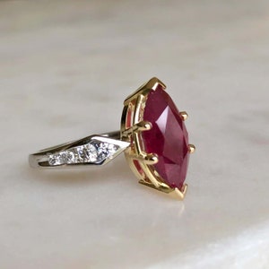 Minimalist Ruby Wedding Ring, Natural Ruby Bridal Gold Engagement Ring, Vintage Diamond Statement Ring For Her, Antique Diamond Promise Ring