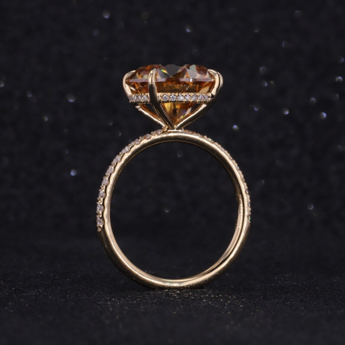 Round Cut Champagne Moissanite Diamond Engagement Ring Unique Etsy