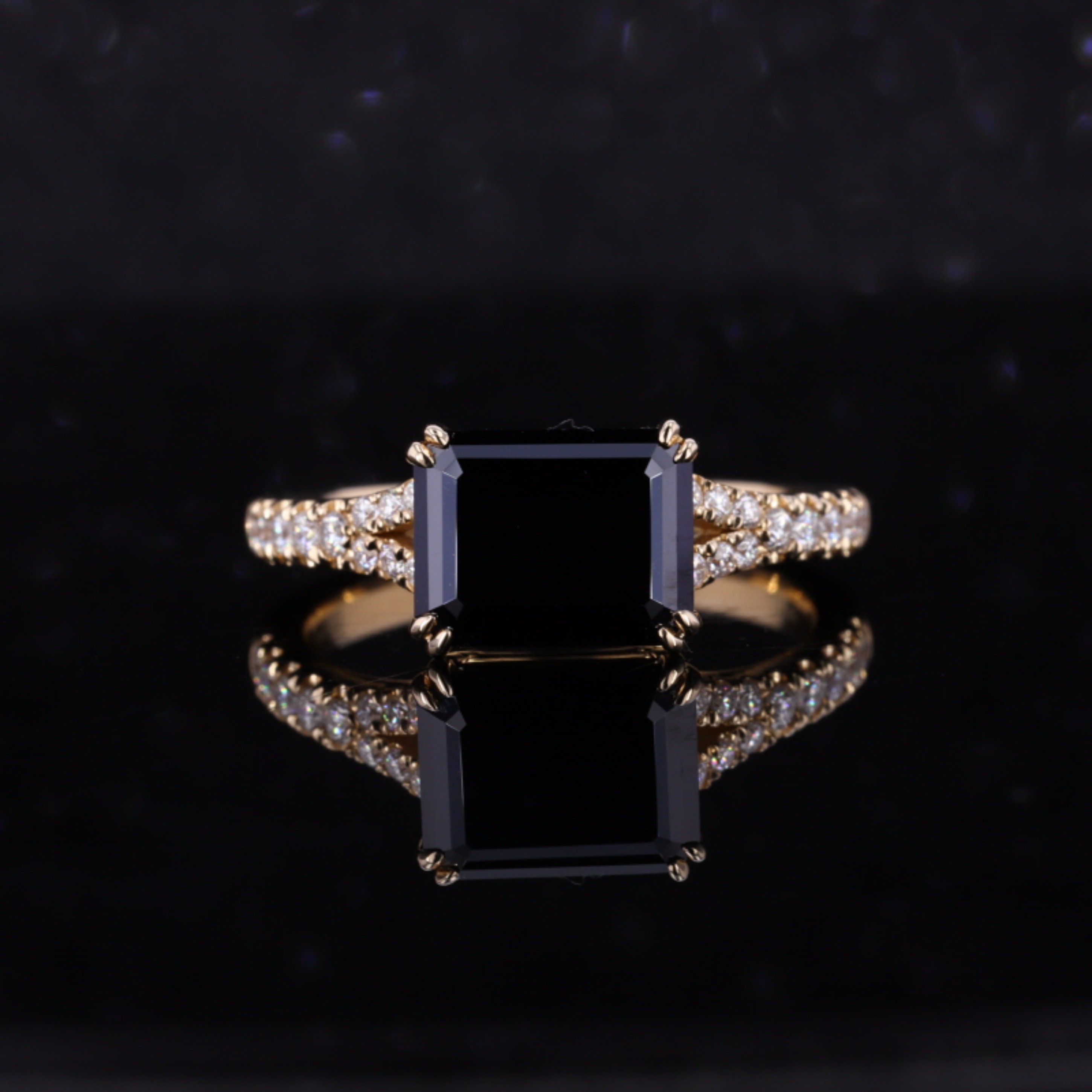 Emerald Cut Solid Gold Black Diamond Wedding Ring Moissanite Etsy