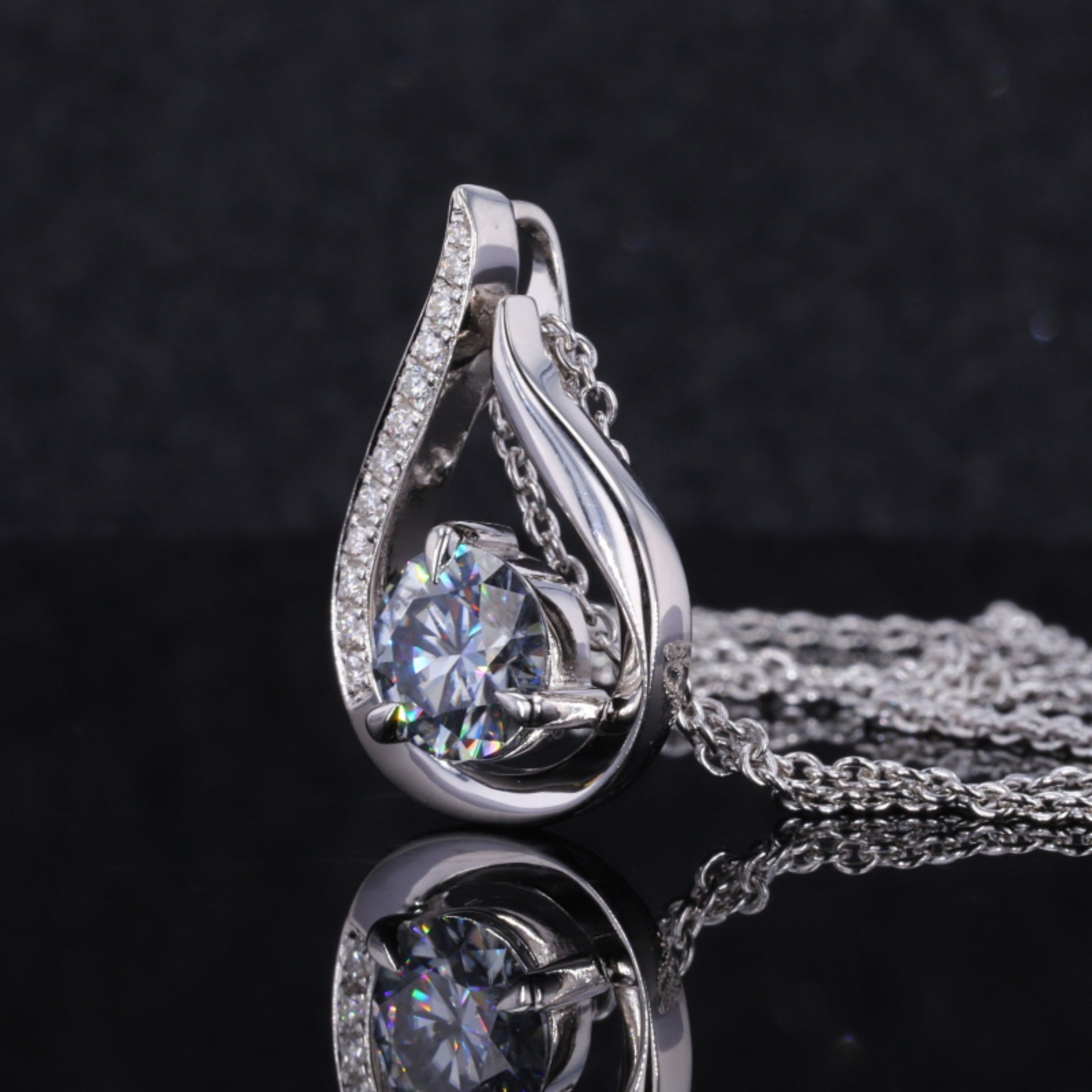 Runde geschnittene graue Moissanit Custom 14K Gold Veredelung | Etsy