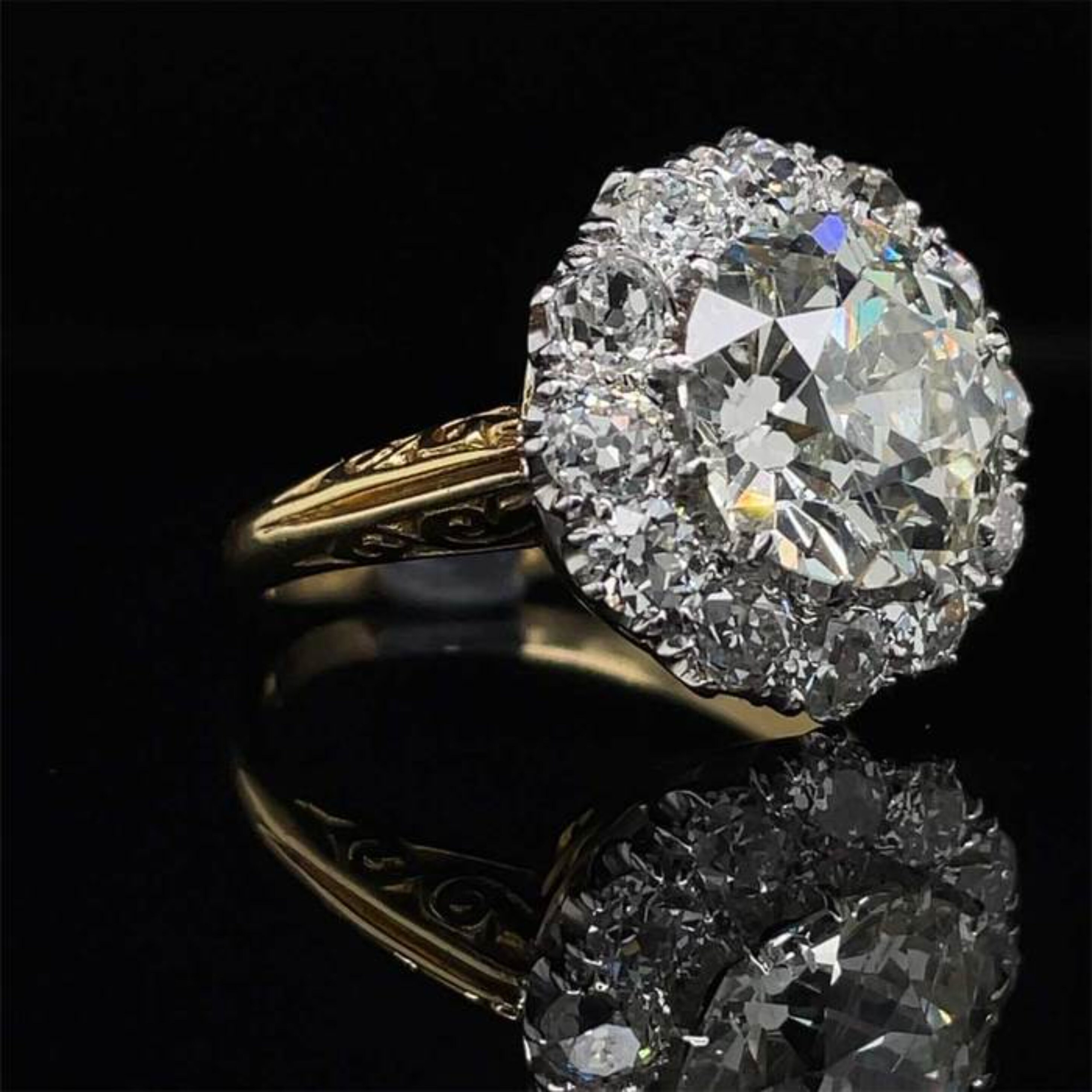 4.30ct Old Cut Round Diamond Cluster Cocktail Engagement Ring - Etsy