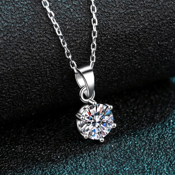 Silver 925 Original Diamond Necklace Pendant Round Brilliant Cut 0