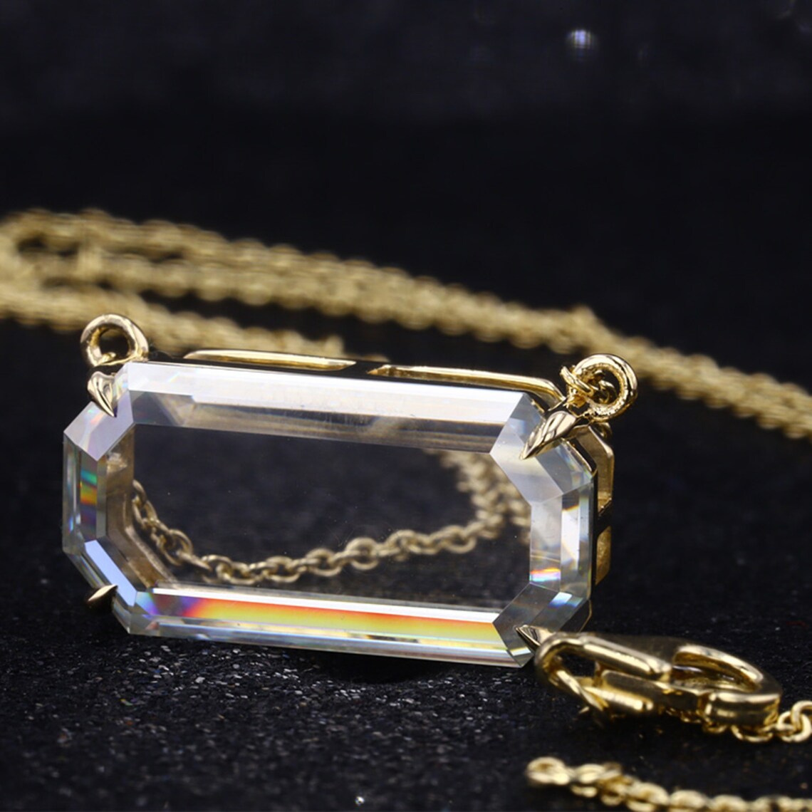 10K Solid Gold Pendant Rare Shape Moissanite 10k Yellow Gold Etsy