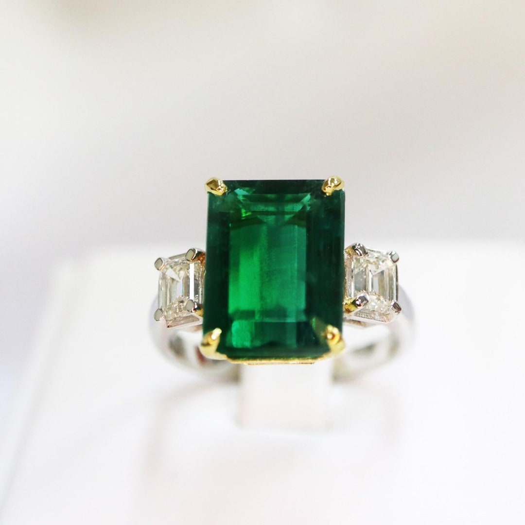 5 Carat Emerald Cut Natural Emerald Engagement Ring Etsy