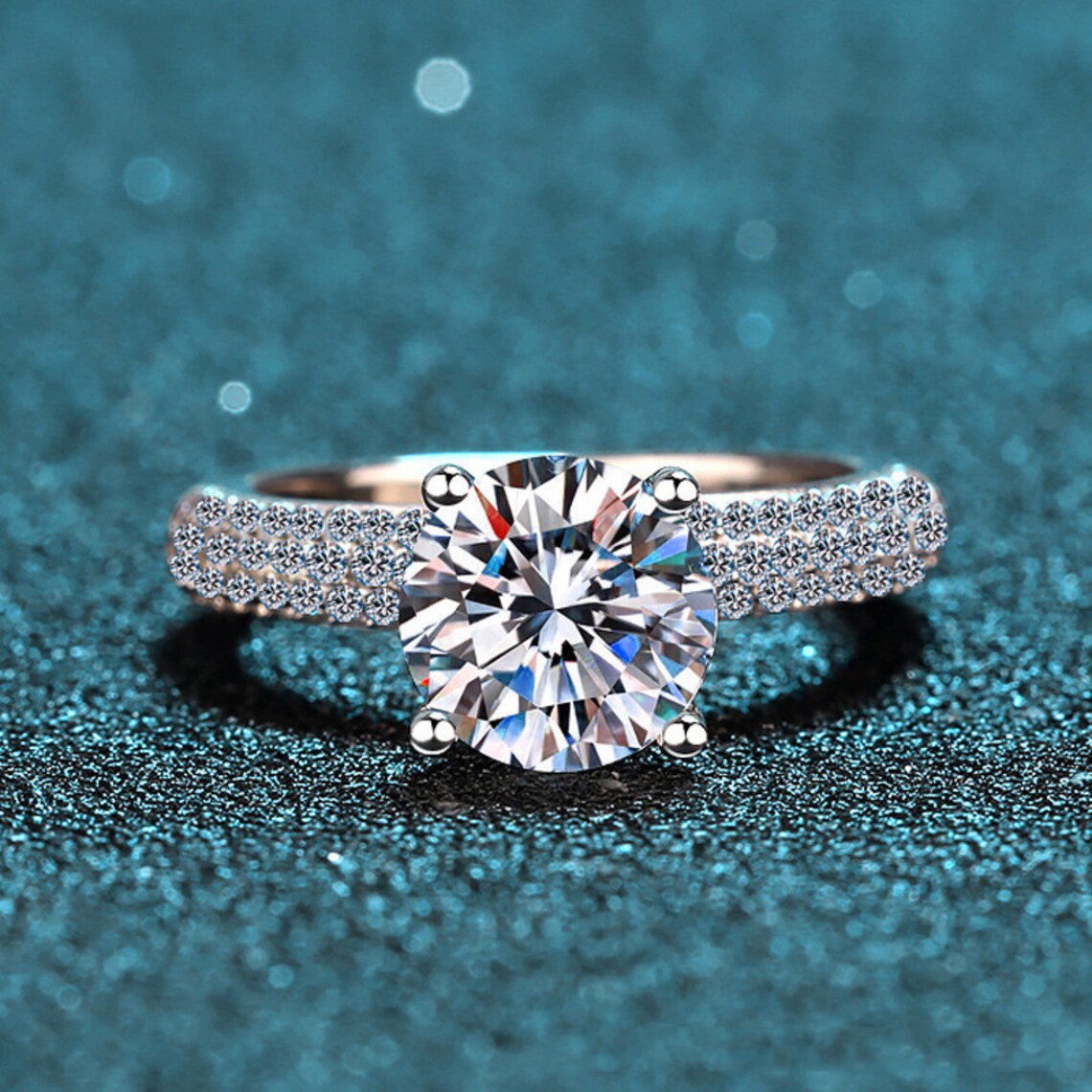 Round Cut Moissanite Diamond Engagement Ring Platinum Wedding | Etsy
