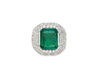 Vintage Halo Emerald Statement Ring, Art Deco Natural Emerald Engagement Ring Halo Diamond Wedding Ring for her Antique Emerald Promise Ring