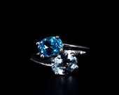 Unique 2 Stone Aquamarine Wedding band Dainty Vintage Diamond Engagement Ring 14K Gold Bridal Antique Aquamarine Ring for her Promise Ring