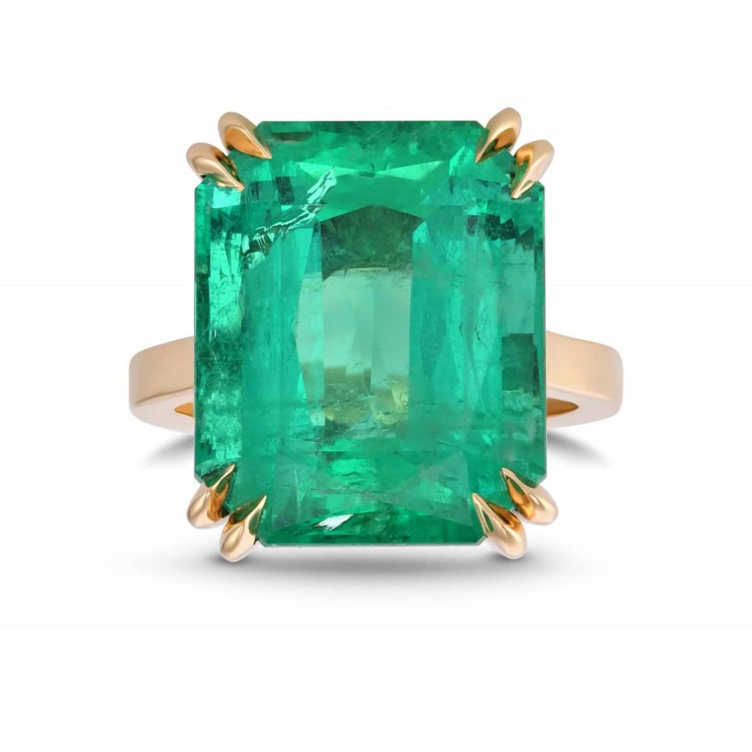4 Carat Emerald Engagement Ring, 14K Gold Natural Emerald Statement