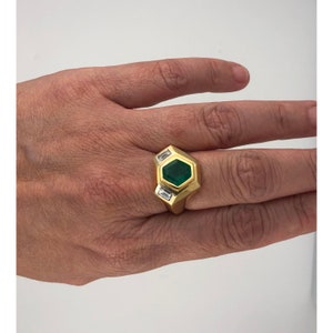 18K Gold Emerald Statement Ring, Antique Emerald Engagement Ring, Vintage Emerald Wedding Ring, Unique Emerald Diamond Promise Ring For Her