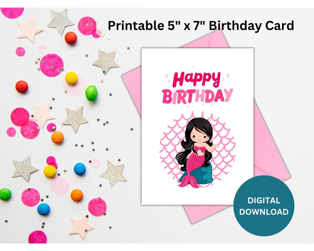 Printable Mermaid Birthday Card Greeting Card Downloadable - Etsy