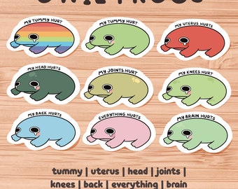 Cute Crying Frog Sticker, Hurt Body Parts, Matte Vinyl