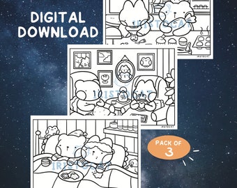 Dibujos para colorear de animales en pareja, arte para el hogar (descarga digital)