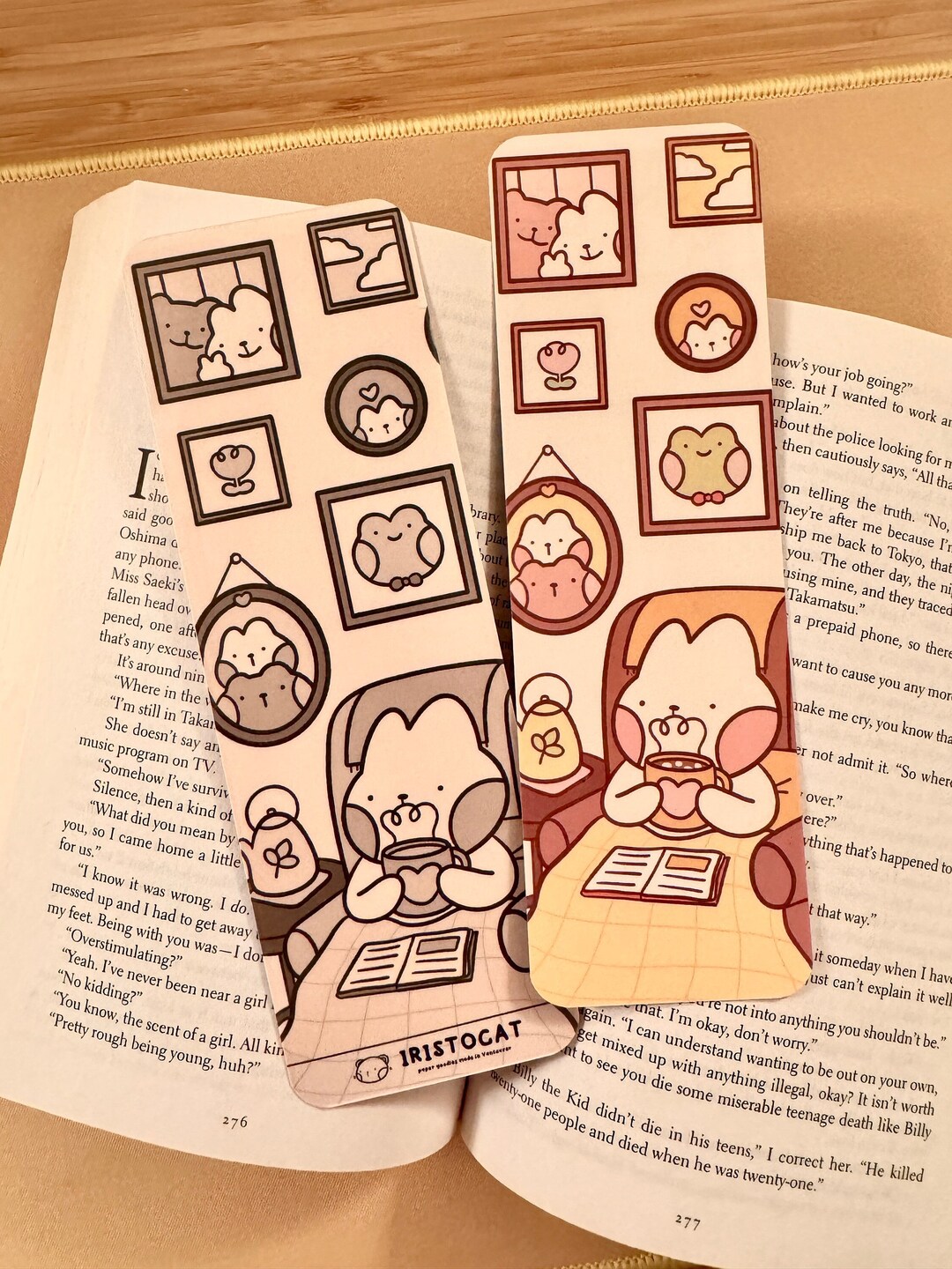 Cozy Bookmark Bunny Art, Laminated Dual Sided Bookmark, Stationary Gift ...
