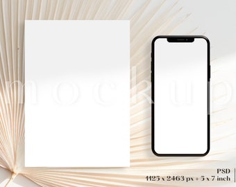 Digital Invitation and 5x7 Card Mockup | E-Vite Mockup with iPhone | Smartphone Mockup | Smart Object Mockup