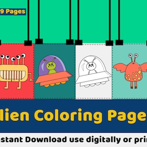 Digital Alien Coloring Pages, Cute Coloring Book for Teen Adult, coloring print from home, Book/Digital/Instant Download