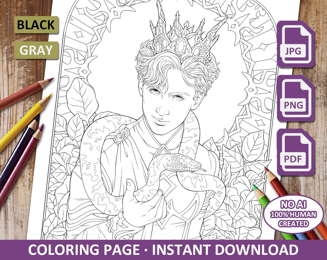 Fantasy Coloring Page Snake King Printable Download - Etsy