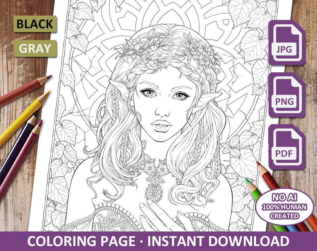 Fantasy Coloring Page Elf Seal Printable Download - Etsy