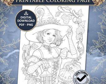 Fantasy coloring page: 'Halloween season' | Detailed hand-drawn image | Printable download