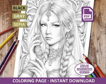 Fantasy grayscale coloring page - The perfume of poison - Printable download