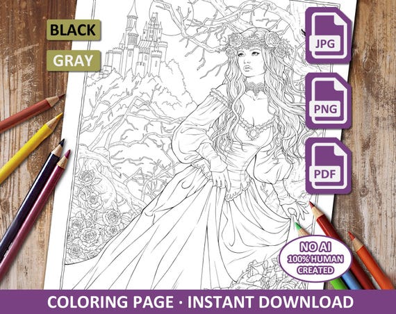Gothic coloring page - Roses and thorns - Printable download