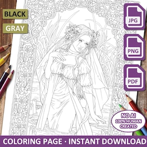 Gothic coloring page - The nymph&#39;s lament - Printable download