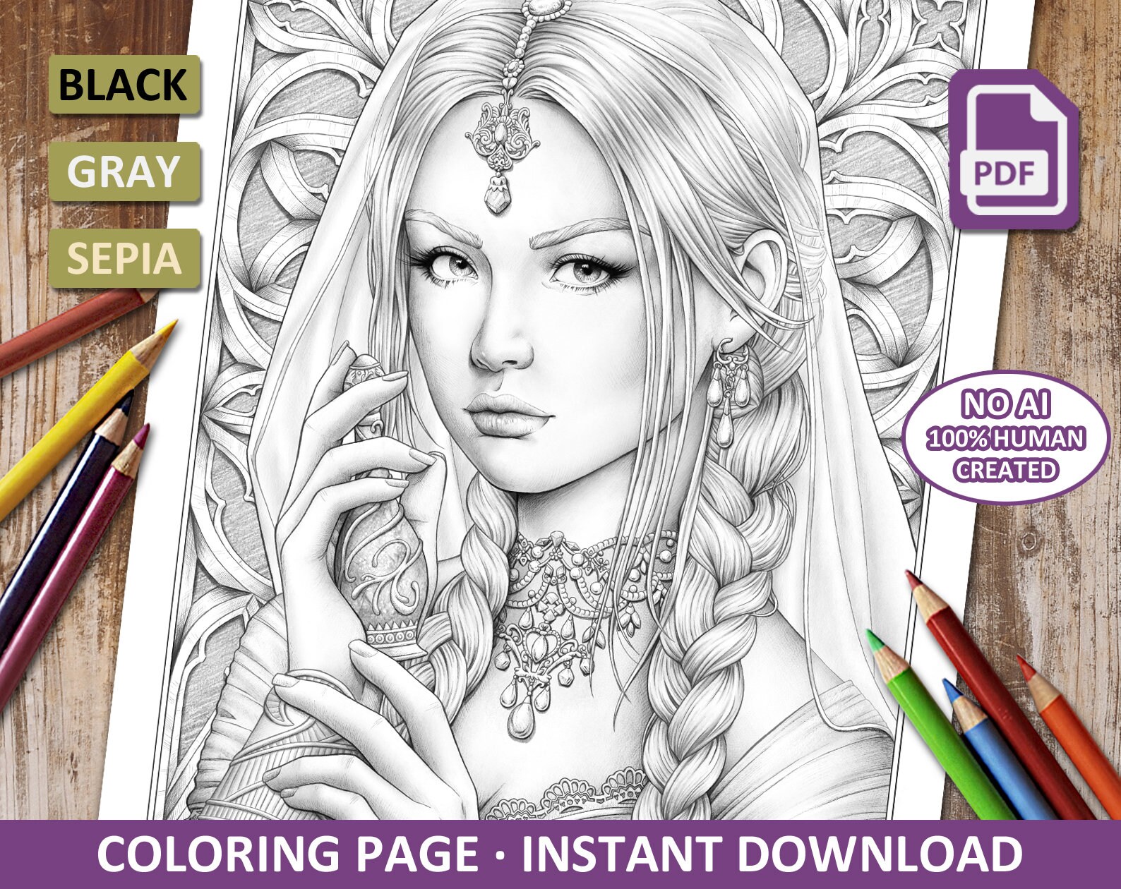 Fantasy Grayscale Coloring Page the Perfume of Poison Printable