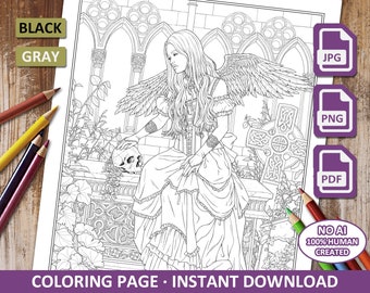 Gothic coloring page - Guardian of eternal rest - Printable download