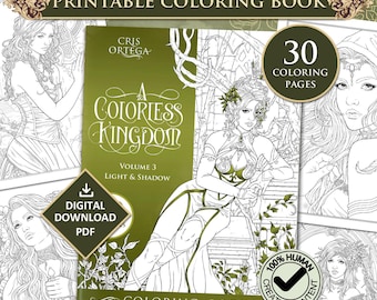 Fantasy coloring book | A Colorless Kingdom Vol 3 | 30 detailed hand-drawn images | Printable - PDF download