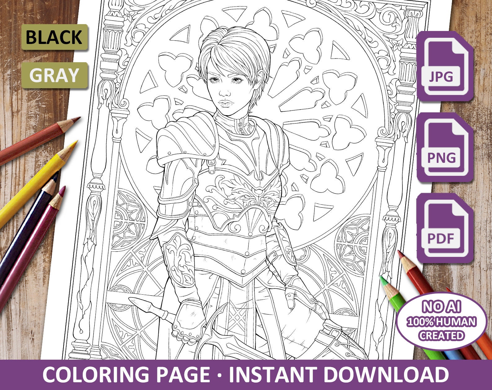 Fantasy Coloring Page Paladin Printable Download - Etsy UK