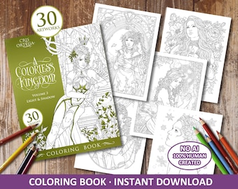 Coloring Book PDF | A Colorless Kingdom Vol. 3 - Light & Shadow | 30 images