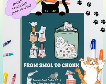 Funny Cat Coloring Book PDF Kids Colouring Sheets Printable Cute Cats Coloring Pages for Adults Digital Download Unique Gift for Cat Lover