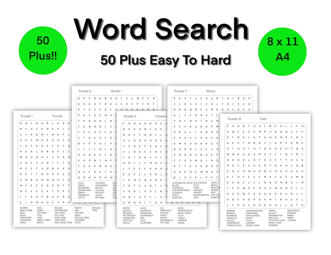 Word Search Printable, 50 Large Print Word Search Puzzles for Adults ...