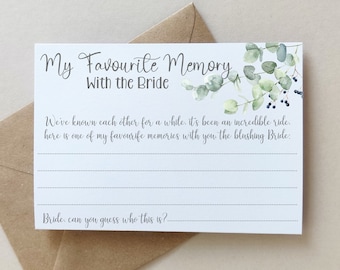 Best Memory with the Bride to Be Cards, Hen Party Games, Hen Party Keepsake Gift, Hen Party Accessories, Floral Hen Party classy eucalyptus