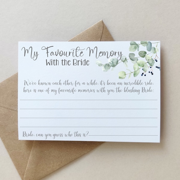 Best Memory with the Bride to Be Cards, Hen Party Games, Hen Party Keepsake Gift, Hen Party Accessories, Floral Hen Party classy eucalyptus