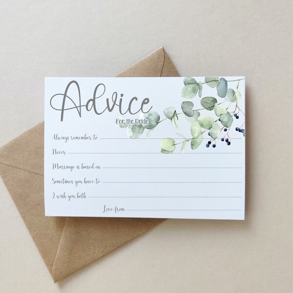 Advice To The Bride Hen Party Games Cards Hen Party Accessories Keepsake Gift  Hen Party Gift Bride To Be, classy Eucalyptus