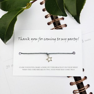 Pulseras de agradecimiento por venir a mi fiesta, rellenos para bolsas de fiesta, pulsera con dijes, pulsera con deseos de cumpleaños, pulsera de la amistad personalizada